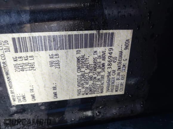 ✅ 2017 Nissan Maxima SV • VIN: 1N4AA6AP9HC386949 • Lot: 43624149. Listed on IAAI with 176,371 mi. Free auction sales archive from the USA and detailed vehicle history report at DreamBid. Image 9.