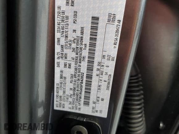 ✅ 2025 Ford F-150 Raptor • VIN: 1FTFW1RG6SFB42822 • Lot: 69957535. Wystawiony na Copart z przebiegiem 2 798 mil. Bezpłatny archiwum sprzedaży aukcyjnych z USA i szczegółowy raport historii pojazdu na DreamBid. Zdjęcie 12.