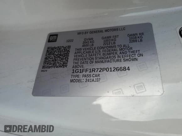 ✅ 2023 Chevrolet Camaro LT1 • VIN: 1G1FF1R72P0126684 • Lot: 92895625. Listed on Copart with 34,085 mi. Free auction sales archive from the USA and detailed vehicle history report at DreamBid. Image 12.