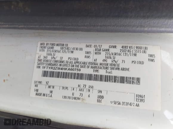 ✅ 2017 Ford Transit • VIN: 1FTYR2ZM4HKA60759 • Лот: 42353909. Опубликован ранее на IAAI с пробегом 111 882 миль. Бесплатный доступ к архиву аукционных продаж из США и подробный отчёт об истории автомобиля на DreamBid. Изображение 9.