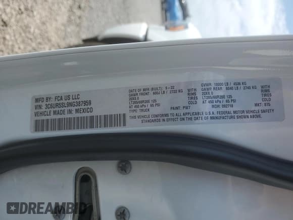 ✅ 2022 Ram 2500 Limited • VIN: 3C6UR5SL9NG387959 • Лот: 66271555. Опубликован ранее на Copart с пробегом 36 504 миль. Бесплатный доступ к архиву аукционных продаж из США и подробный отчёт об истории автомобиля на DreamBid. Изображение 13.