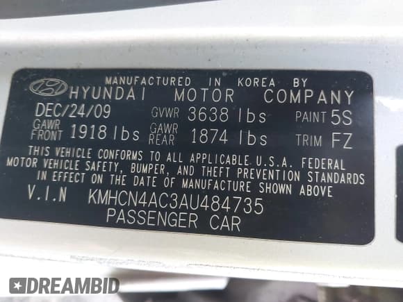 ✅ 2010 Hyundai Accent GLS • VIN: KMHCN4AC3AU484735 • Лот: 42983747. Опубликован ранее на IAAI с пробегом 159 325 миль. Бесплатный доступ к архиву аукционных продаж из США и подробный отчёт об истории автомобиля на DreamBid. Изображение 9.