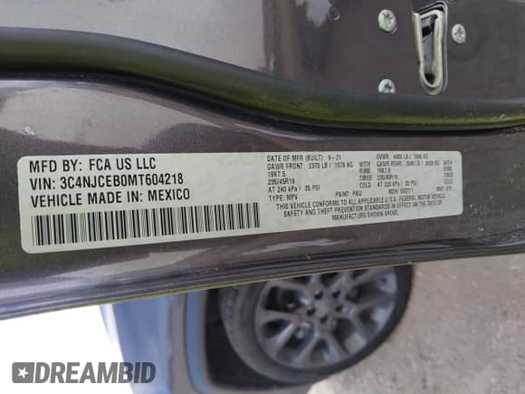 2021 Jeep Compass 80th Anniversary z VIN 3C4NJCEB0MT604218, wystawiony jako IAAI lot #42316107 z przebiegiem 73 743 mil mil oraz . Historia ofert i sprzedaży dostępna na DreamBid. Obrazek 9.