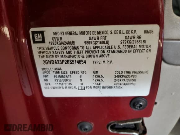 ✅ 2006 Chevrolet HHR LT • VIN: 3GNDA23P26S514654 • Lot: 83418614. Listed on Copart with 102,598 mi. Free auction sales archive from the USA and detailed vehicle history report at DreamBid. Image 15.