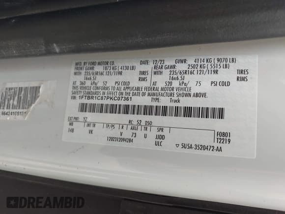 ✅ 2023 Ford Transit Cargo • VIN: 1FTBR1C87PKC07361 • Лот: 42673501. Опубликован ранее на IAAI с пробегом Не указан. Бесплатный доступ к архиву аукционных продаж из США и подробный отчёт об истории автомобиля на DreamBid. Изображение 9.