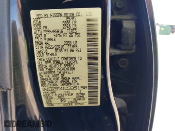 ✅ 2001 Nissan Xterra XE • VIN: 5N1ED28T41C585150 • Lot: 39093495. Listed on IAAI with 193,911 mi. Free auction sales archive from the USA and detailed vehicle history report at DreamBid. Image 9.