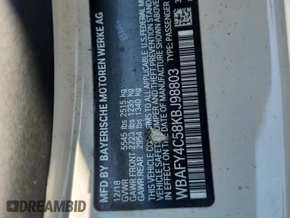 ✅ 2019 BMW 8 Series M850i xDrive • VIN: WBAFY4C58KBJ98803 • Lot: 80946415. Listed on Copart with 70,110 mi. Free auction sales archive from the USA and detailed vehicle history report at DreamBid. Image 12.