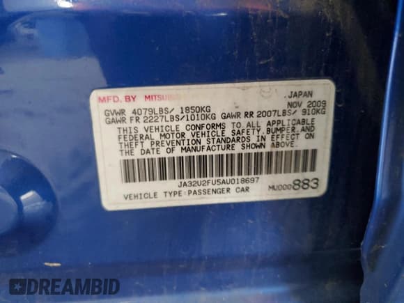 ✅ 2010 Mitsubishi Lancer ES • VIN: JA32U2FU5AU018697 • Lot: 70532635. Wystawiony na Copart z przebiegiem 211 880 mil. Bezpłatny archiwum sprzedaży aukcyjnych z USA i szczegółowy raport historii pojazdu na DreamBid. Zdjęcie 12.