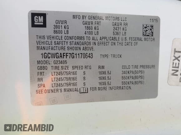 ✅ 2016 Chevrolet Express Cargo • VIN: 1GCWGAFF7G1170643 • Lot: 43608209. Listed on IAAI with 120,872 mi. Free auction sales archive from the USA and detailed vehicle history report at DreamBid. Image 9.