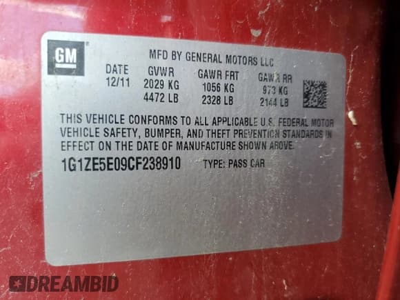 ✅ 2012 Chevrolet Malibu LTZ 1LZ • VIN: 1G1ZE5E09CF238910 • Lot: 67493485. Wystawiony na Copart z przebiegiem 187 704 mil. Bezpłatny archiwum sprzedaży aukcyjnych z USA i szczegółowy raport historii pojazdu na DreamBid. Zdjęcie 12.