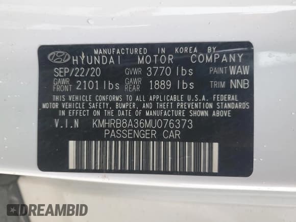 ✅ 2021 Hyundai Venue SE • VIN: KMHRB8A36MU076373 • Lot: 43205055. Listed on Copart with Not provided. Free auction sales archive from the USA and detailed vehicle history report at DreamBid. Image 14.