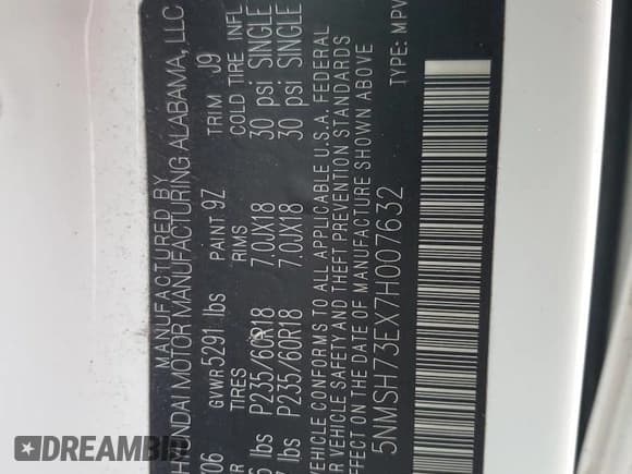 ✅ 2007 Hyundai Santa Fe SE • VIN: 5NMSH73EX7H007632 • Lot: 85635844. Listed on Copart with 147,134 mi. Free auction sales archive from the USA and detailed vehicle history report at DreamBid. Image 13.