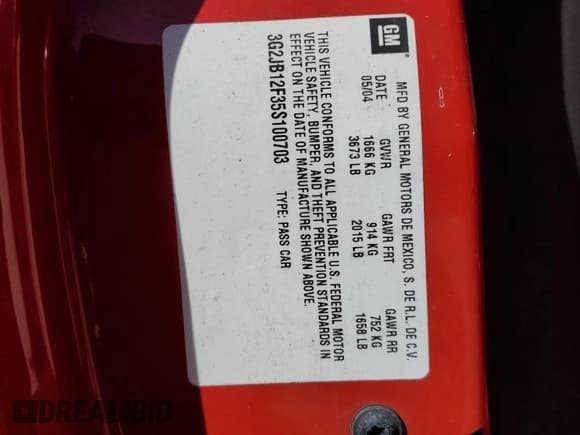 ✅ 2005 Pontiac Sunfire • VIN: 3G2JB12F35S100703 • Lot: 74362474. Listed on Copart with Not provided. Free auction sales archive from the USA and detailed vehicle history report at DreamBid. Image 15.