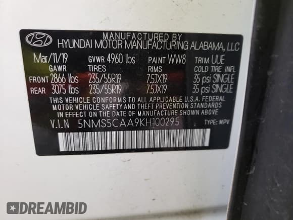 ✅ 2019 Hyundai Santa Fe Ultimate • VIN: 5NMS5CAA9KH100295 • Lot: 38569384. Wystawiony na Copart z przebiegiem 56 046 mil. Bezpłatny archiwum sprzedaży aukcyjnych z USA i szczegółowy raport historii pojazdu na DreamBid. Zdjęcie 13.