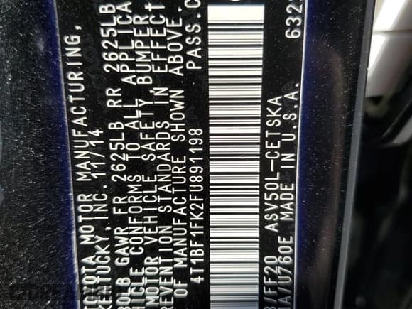 ✅ 2015 Toyota Camry SE • VIN: 4T1BF1FK2FU891198 • Lot: 92835725. Wystawiony na Copart z przebiegiem 104 904 mil. Bezpłatny archiwum sprzedaży aukcyjnych z USA i szczegółowy raport historii pojazdu na DreamBid. Zdjęcie 12.