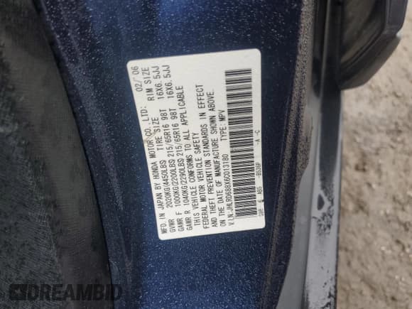 ✅ 2006 Honda CR-V EX • VIN: JHLRD688X6C013180 • Лот: 90477895. Опубликован ранее на Copart с пробегом 105 367 миль. Бесплатный доступ к архиву аукционных продаж из США и подробный отчёт об истории автомобиля на DreamBid. Изображение 13.