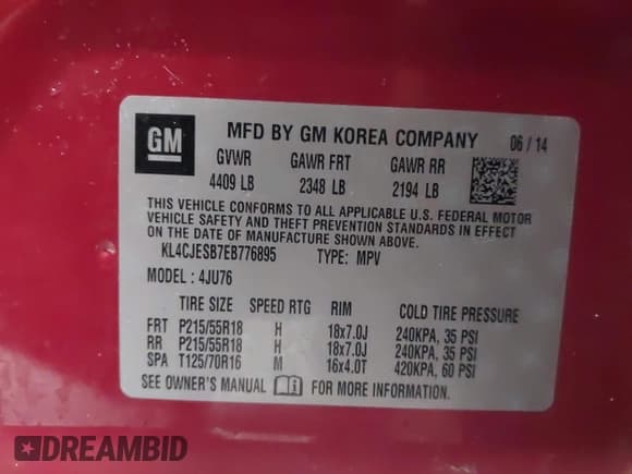 ✅ 2014 Buick Encore • VIN: KL4CJESB7EB776895 • Лот: 42171124. Опубликован ранее на IAAI с пробегом 67 732 миль. Бесплатный доступ к архиву аукционных продаж из США и подробный отчёт об истории автомобиля на DreamBid. Изображение 9.