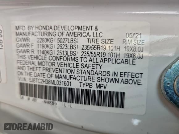 ✅ 2021 Acura RDX • VIN: 5J8TC2H38ML031601 • Лот: 95856275. Опубликован ранее на Copart с пробегом 35 740 миль. Бесплатный доступ к архиву аукционных продаж из США и подробный отчёт об истории автомобиля на DreamBid. Изображение 13.