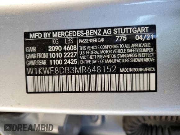 ✅ 2021 Mercedes-Benz C 300 • VIN: W1KWF8DB3MR648152 • Лот: 81929545. Опубликован ранее на Copart с пробегом 26 028 миль. Бесплатный доступ к архиву аукционных продаж из США и подробный отчёт об истории автомобиля на DreamBid. Изображение 12.