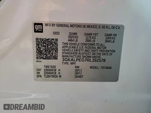 ✅ 2024 GMC Terrain SLT • VIN: 3GKALPEG7RL192578 • Lot: 93733435. Listed on Copart with 48,902 mi. Free auction sales archive from the USA and detailed vehicle history report at DreamBid. Image 13.