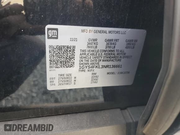 ✅ 2022 Cadillac Escalade Sport • VIN: 1GYS4FKL3NR136661 • Lot: 62984514. Listed on Copart with 31,969 mi. Free auction sales archive from the USA and detailed vehicle history report at DreamBid. Image 13.