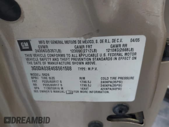 ✅ 2005 Buick Rendezvous • VIN: 3G5DA03E45S561508 • Lot: 42500759. Wystawiony na IAAI z przebiegiem 183 831 mil. Bezpłatny archiwum sprzedaży aukcyjnych z USA i szczegółowy raport historii pojazdu na DreamBid. Zdjęcie 9.