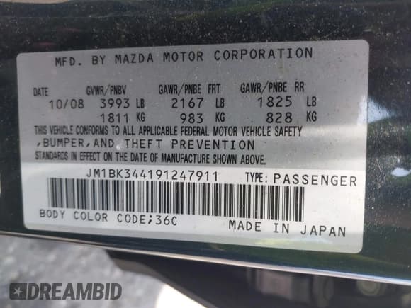 ✅ 2009 Mazda 3 S Touring • VIN: JM1BK344191247911 • Lot: 42594426. Wystawiony na IAAI z przebiegiem 102 693 mil. Bezpłatny archiwum sprzedaży aukcyjnych z USA i szczegółowy raport historii pojazdu na DreamBid. Zdjęcie 9.