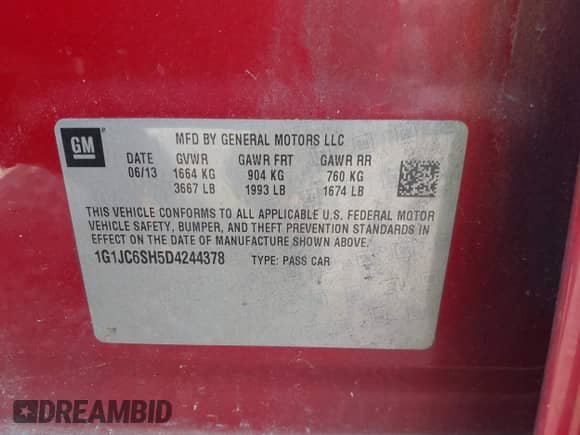 2013 Chevrolet Sonic LT с VIN 1G1JC6SH5D4244378, выставлен на аукционе IAAI как лот 43580064 с пробегом 138 252 миль миль и . История ставок и продаж доступна на DreamBid. Изображение 9.