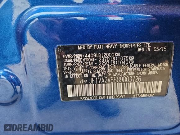 ✅ 2016 Subaru WRX STI • VIN: JF1VA2V66G9803726 • Лот: 95523625. Опубликован ранее на Copart с пробегом 92 940 миль. Бесплатный доступ к архиву аукционных продаж из США и подробный отчёт об истории автомобиля на DreamBid. Изображение 12.