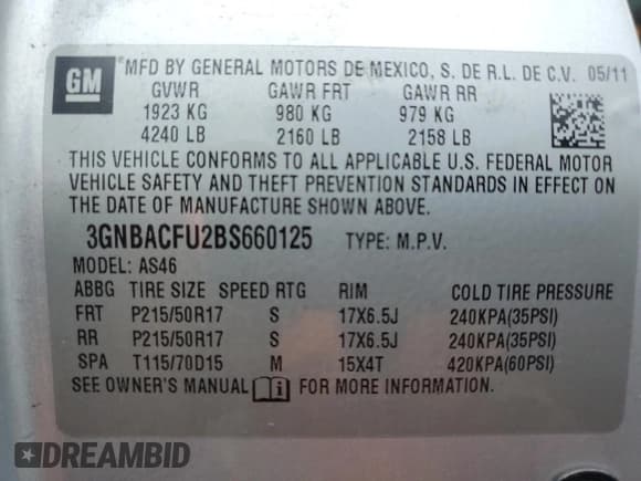 ✅ 2011 Chevrolet HHR 2LT • VIN: 3GNBACFU2BS660125 • Lot: 73649384. Listed on Copart with 138,599 mi. Free auction sales archive from the USA and detailed vehicle history report at DreamBid. Image 15.