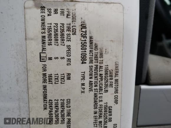 ✅ 2005 Chevrolet Equinox LT • VIN: 2CNDL73F156010984 • Лот: 72125984. Опубликован ранее на Copart с пробегом 273 228 миль. Бесплатный доступ к архиву аукционных продаж из США и подробный отчёт об истории автомобиля на DreamBid. Изображение 15.