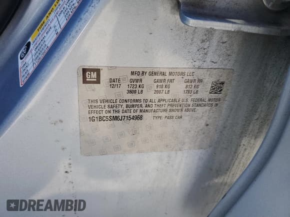 ✅ 2018 Chevrolet Cruze LS • VIN: 1G1BC5SM6J7154968 • Лот: 92444655. Опубликован ранее на Copart с пробегом 113 853 миль. Бесплатный доступ к архиву аукционных продаж из США и подробный отчёт об истории автомобиля на DreamBid. Изображение 13.