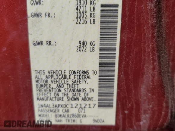 ✅ 2013 Nissan Altima SV • VIN: 1N4AL3APXDC121217 • Лот: 59267385. Опубликован ранее на Copart с пробегом 189 576 миль. Бесплатный доступ к архиву аукционных продаж из США и подробный отчёт об истории автомобиля на DreamBid. Изображение 12.