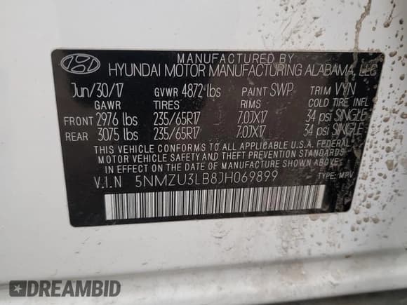 ✅ 2018 Hyundai Santa Fe 2.4L • VIN: 5NMZU3LB8JH069899 • Лот: 60903774. Опубликован ранее на Copart с пробегом 44 666 миль. Бесплатный доступ к архиву аукционных продаж из США и подробный отчёт об истории автомобиля на DreamBid. Изображение 14.