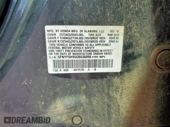 ✅ 2016 Honda Pilot Touring • VIN: 5FNYF5H95GB036098 • Лот: 82371325. Опубликован ранее на Copart с пробегом 222 998 миль. Бесплатный доступ к архиву аукционных продаж из США и подробный отчёт об истории автомобиля на DreamBid. Изображение 13.