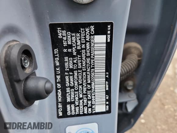 ✅ 2021 Honda Civic Sport • VIN: SHHFK7H48MU225678 • Lot: 82752075. Wystawiony na Copart z przebiegiem 115 860 mil. Bezpłatny archiwum sprzedaży aukcyjnych z USA i szczegółowy raport historii pojazdu na DreamBid. Zdjęcie 13.