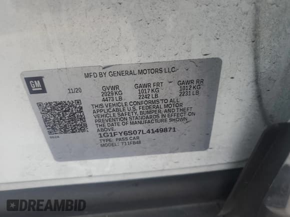 ✅ 2020 Chevrolet Bolt EV LT • VIN: 1G1FY6S07L4149871 • Lot: 70681284. Listed on Copart with 30,814 mi. Free auction sales archive from the USA and detailed vehicle history report at DreamBid. Image 12.