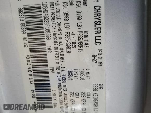 ✅ 2008 Dodge Durango SLT • VIN: 1D8HD48228F108909 • Lot: 93320475. Listed on Copart with 175,674 mi. Free auction sales archive from the USA and detailed vehicle history report at DreamBid. Image 12.