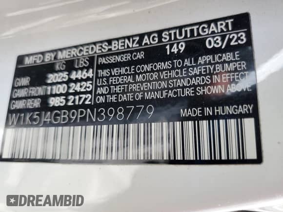 2023 Mercedes-Benz CLA 250 with VIN W1K5J4GB9PN398779, listed as a Copart auction lot 59777935 with 13,114 mi miles and Salvage title. Bid and sale history available at DreamBid. Image 13.