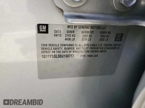 ✅ 2014 Chevrolet Impala LS • VIN: 1G11Y5SL3EU100717 • Лот: 59488814. Опубликован ранее на Copart с пробегом 153 617 миль. Бесплатный доступ к архиву аукционных продаж из США и подробный отчёт об истории автомобиля на DreamBid. Изображение 12.