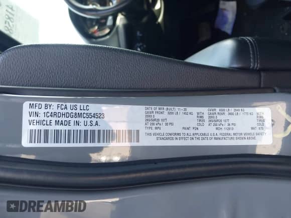 2021 Dodge Durango GT with VIN 1C4RDHDG8MC554523, listed as a IAAI auction lot 41858655 with 68,940 mi miles and . Bid and sale history available at DreamBid. Image 9.