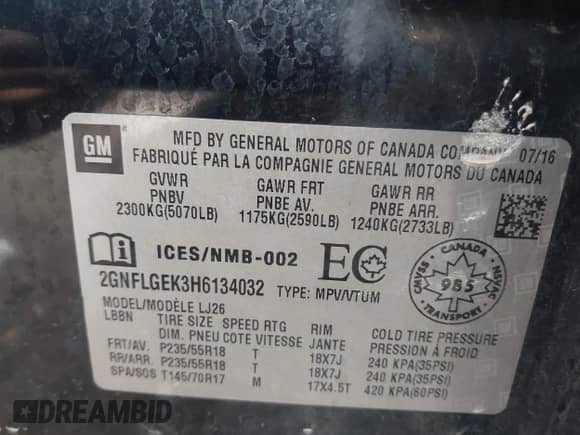 2017 Chevrolet Equinox Premier с VIN 2GNFLGEK3H6134032, выставлен на аукционе IAAI как лот 43099245 с пробегом 138 733 миль миль и . История ставок и продаж доступна на DreamBid. Изображение 9.