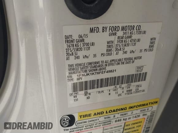 ✅ 2015 Ford Expedition Max Limited • VIN: 1FMJK1KT6FEF49821 • Lot: 41825240. Wystawiony na IAAI z przebiegiem 180 460 mil. Bezpłatny archiwum sprzedaży aukcyjnych z USA i szczegółowy raport historii pojazdu na DreamBid. Zdjęcie 9.