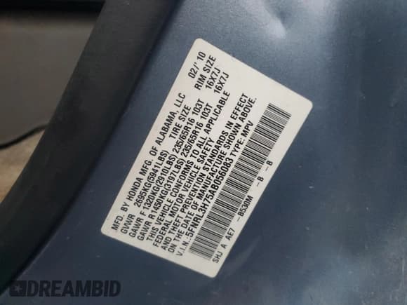 ✅ 2010 Honda Odyssey EX-L • VIN: 5FNRL3H75AB056083 • Lot: 91413545. Listed on Copart with 211,442 mi. Free auction sales archive from the USA and detailed vehicle history report at DreamBid. Image 13.