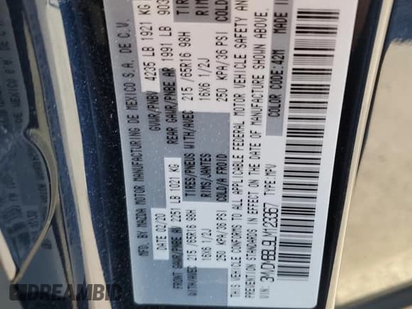 ✅ 2020 Mazda CX-30 • VIN: 3MVDMBBL9LM123367 • Lot: 59540855. Wystawiony na Copart z przebiegiem 50 324 mil. Bezpłatny archiwum sprzedaży aukcyjnych z USA i szczegółowy raport historii pojazdu na DreamBid. Zdjęcie 14.