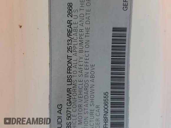 ✅ 2015 Audi A5 Premium • VIN: WAUCFAFH8FN006555 • Lot: 53450685. Listed on Copart with 85,329 mi. Free auction sales archive from the USA and detailed vehicle history report at DreamBid. Image 12.