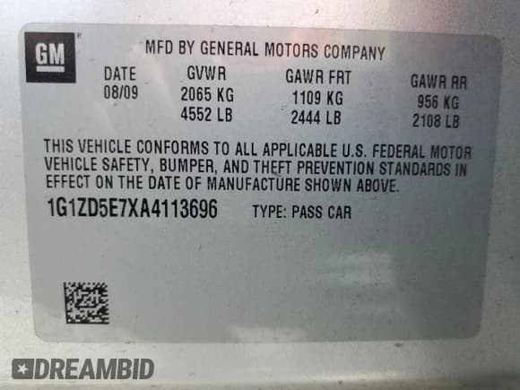 ✅ 2010 Chevrolet Malibu 2LT • VIN: 1G1ZD5E7XA4113696 • Lot: 64205454. Listed on Copart with 105,390 mi. Free auction sales archive from the USA and detailed vehicle history report at DreamBid. Image 12.