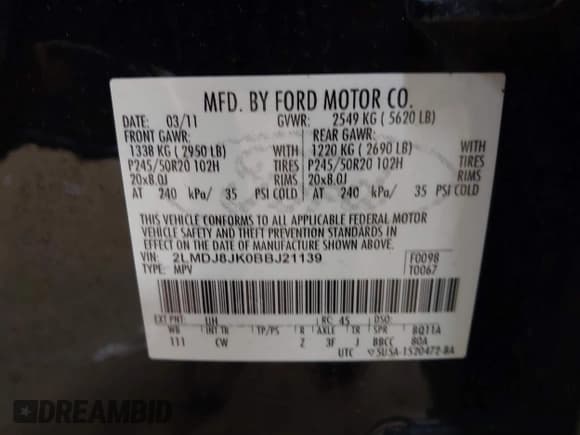 ✅ 2011 Lincoln MKX • VIN: 2LMDJ8JK0BBJ21139 • Lot: 43638480. Listed on IAAI with 184,871 mi. Free auction sales archive from the USA and detailed vehicle history report at DreamBid. Image 9.