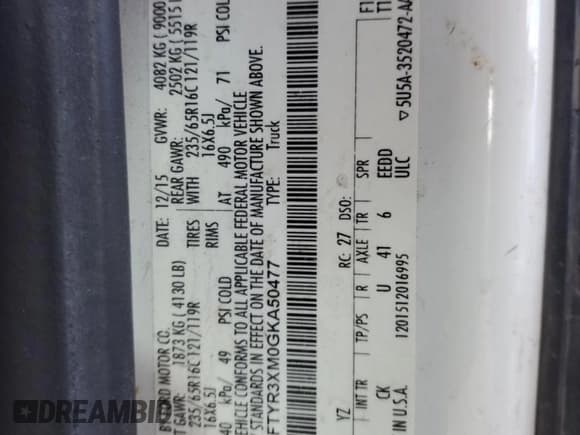 ✅ 2016 Ford Transit Cargo • VIN: 1FTYR3XM0GKA50477 • Lot: 47836015. Listed on Copart with 392,762 mi. Free auction sales archive from the USA and detailed vehicle history report at DreamBid. Image 14.