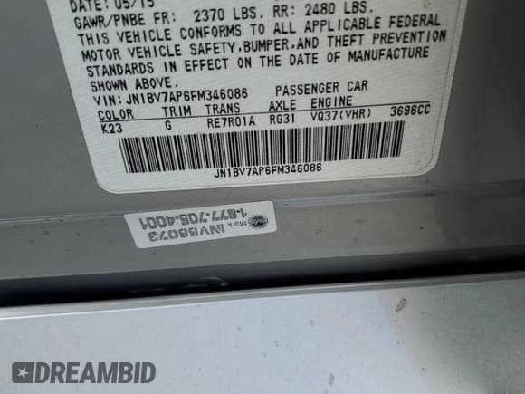 ✅ 2015 Infiniti Q50 Premium • VIN: JN1BV7AP6FM346086 • Lot: 56973025. Listed on Copart with 97,463 mi. Free auction sales archive from the USA and detailed vehicle history report at DreamBid. Image 12.